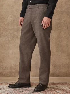 Marron - Pantalon élégant en coton brossé texturé coupe classique