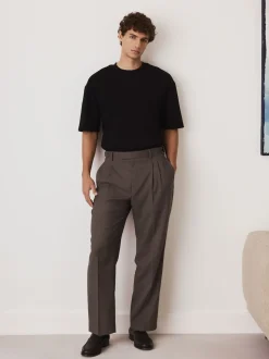 Marron - Pantalon élégant plissé coupe décontractée