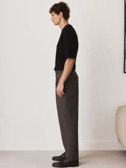 Marron - Pantalon élégant plissé coupe décontractée