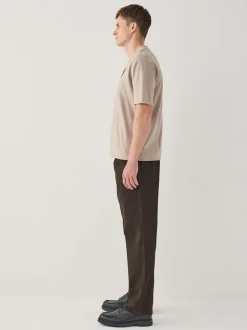 Marron - Pantalons chinos extensibles plissés simples