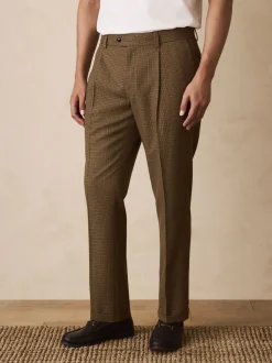 Marron à petit motif pied-de-poule - Slim Fit (Slim Fit) - Pantalons texturés élégants