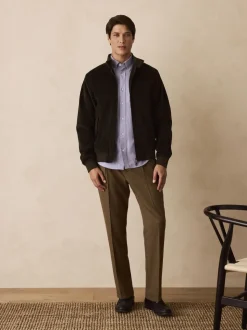 Marron à petit motif pied-de-poule - Slim Fit (Slim Fit) - Pantalons texturés élégants