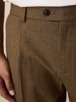 Marron à petit motif pied-de-poule - Slim Fit (Slim Fit) - Pantalons texturés élégants
