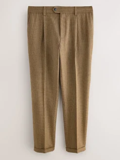 Marron à petit motif pied-de-poule - Slim Fit (Slim Fit) - Pantalons texturés élégants