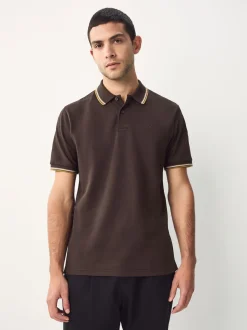 Marron - Polo coupe classique à manches courtes et liserés