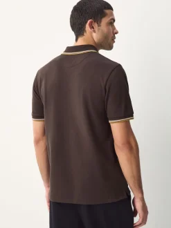 Marron - Polo coupe classique à manches courtes et liserés