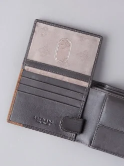 Marron - Portefeuille Lakeland en cuir surpiqûres en cuir à deux plis