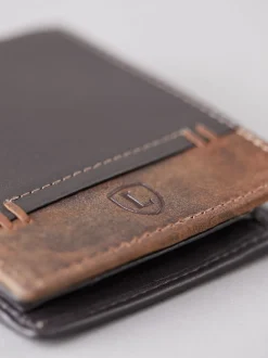 Marron - Portefeuille Lakeland en cuir surpiqûres en cuir à deux plis