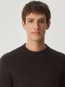 Marron - Pull Col rond Texture Coupe classique