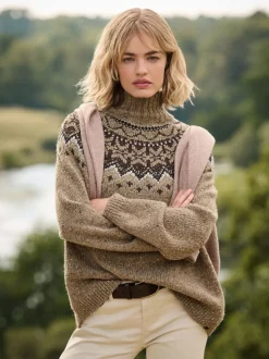 Marron - Pull Superdry à Col montant à Motif Fair Isle
