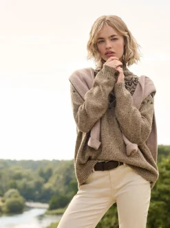 Marron - Pull Superdry à Col montant à Motif Fair Isle