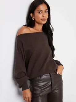 Marron - Pull Threadbare en maille à col slash