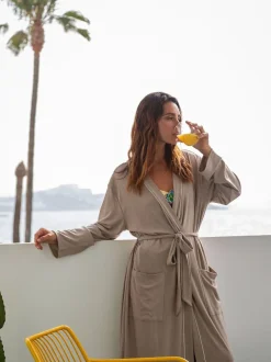 Marron - Robe de chambre Loungeable kimono côtelée