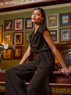 Marron - Roman Sequin Bodice Col bénitier Combinaison