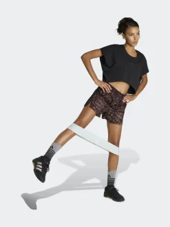 Marron - Short tissé adidas Workout Essentials à motif léopard