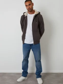 Marron - Sweat à capuche Threadbare zippé doublé de peau de mouton