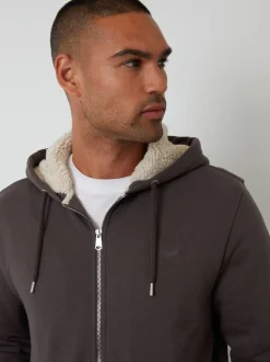 Marron - Sweat à capuche Threadbare zippé doublé de peau de mouton