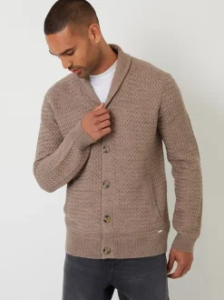 Marron - Threadbare Châle Col tricoté Cardigan