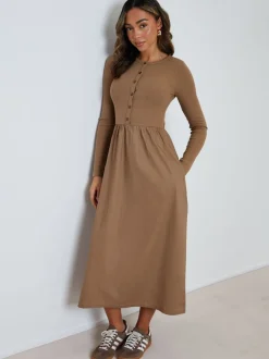 Marron - Threadbare Robe boutonnée 21 jersey en popeline mélangée