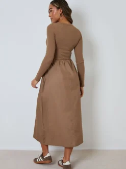 Marron - Threadbare Robe boutonnée 21 jersey en popeline mélangée