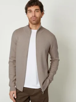 Marron - Threadbare zippé en maille col cheminée Cardigan