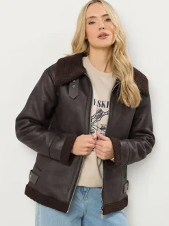 Marron - Veste aviateur Long Tall Sally à coutures fuselées