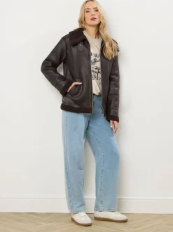 Marron - Veste aviateur Long Tall Sally à coutures fuselées