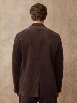 Marron - Veste de costume décontractée en velours côtelé