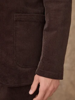 Marron - Veste de costume décontractée en velours côtelé