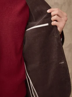 Marron - Veste de costume décontractée en velours côtelé