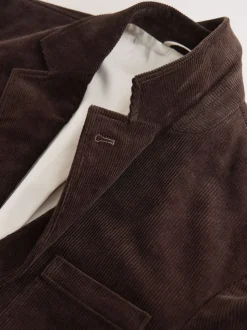 Marron - Veste de costume décontractée en velours côtelé