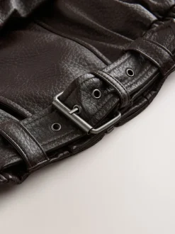 Marron - Veste de motard à col entonnoir en similicuir Nothing Ordinary