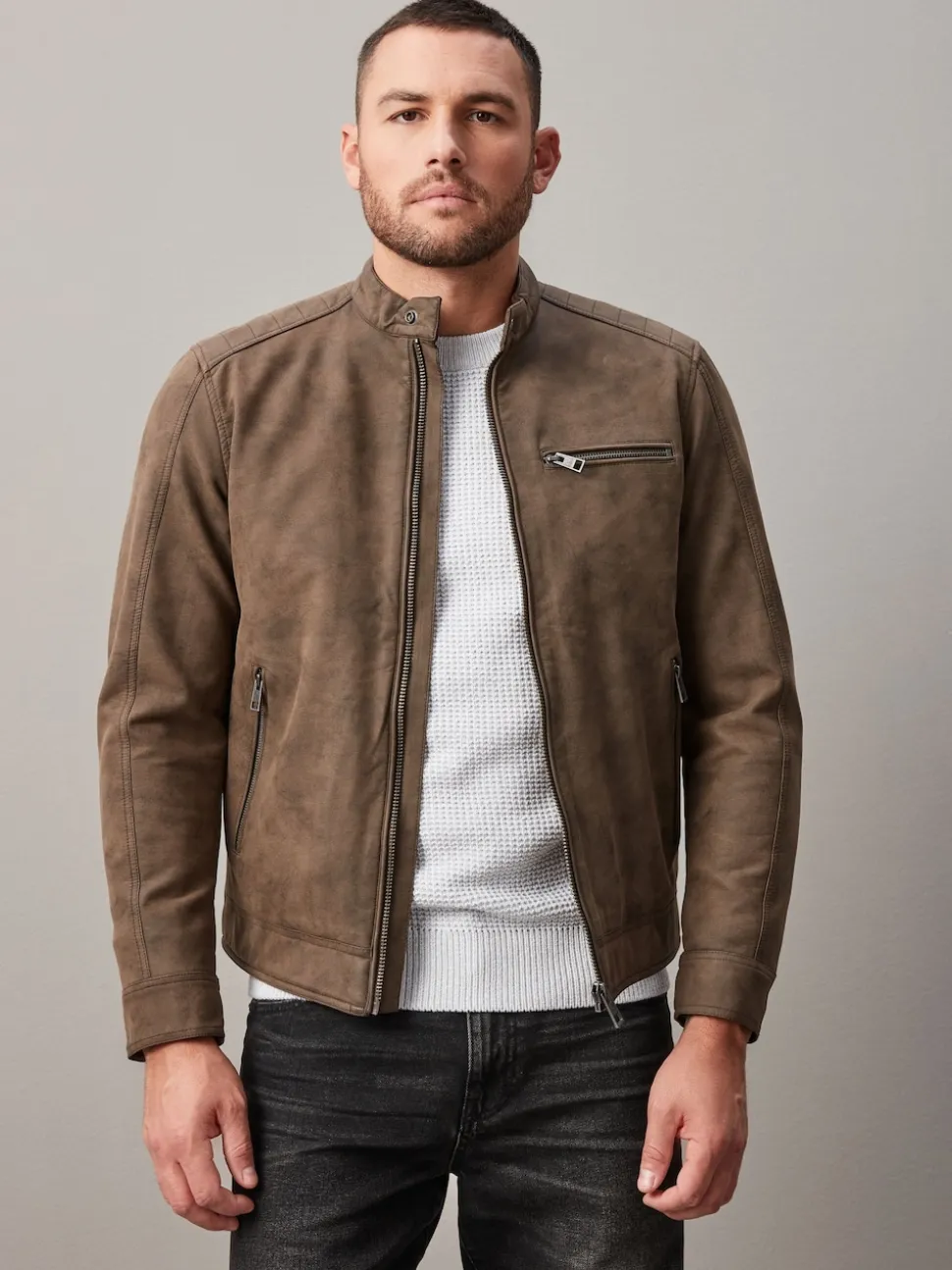 Marron - Veste de motard en cuir faux