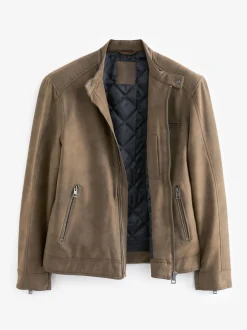 Marron - Veste de motard en cuir faux