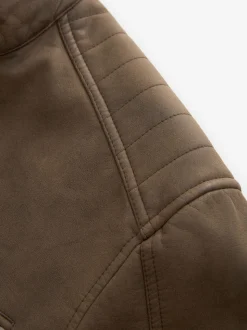 Marron - Veste de motard en cuir faux