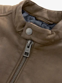 Marron - Veste de motard en cuir faux