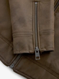 Marron - Veste de motard en cuir faux