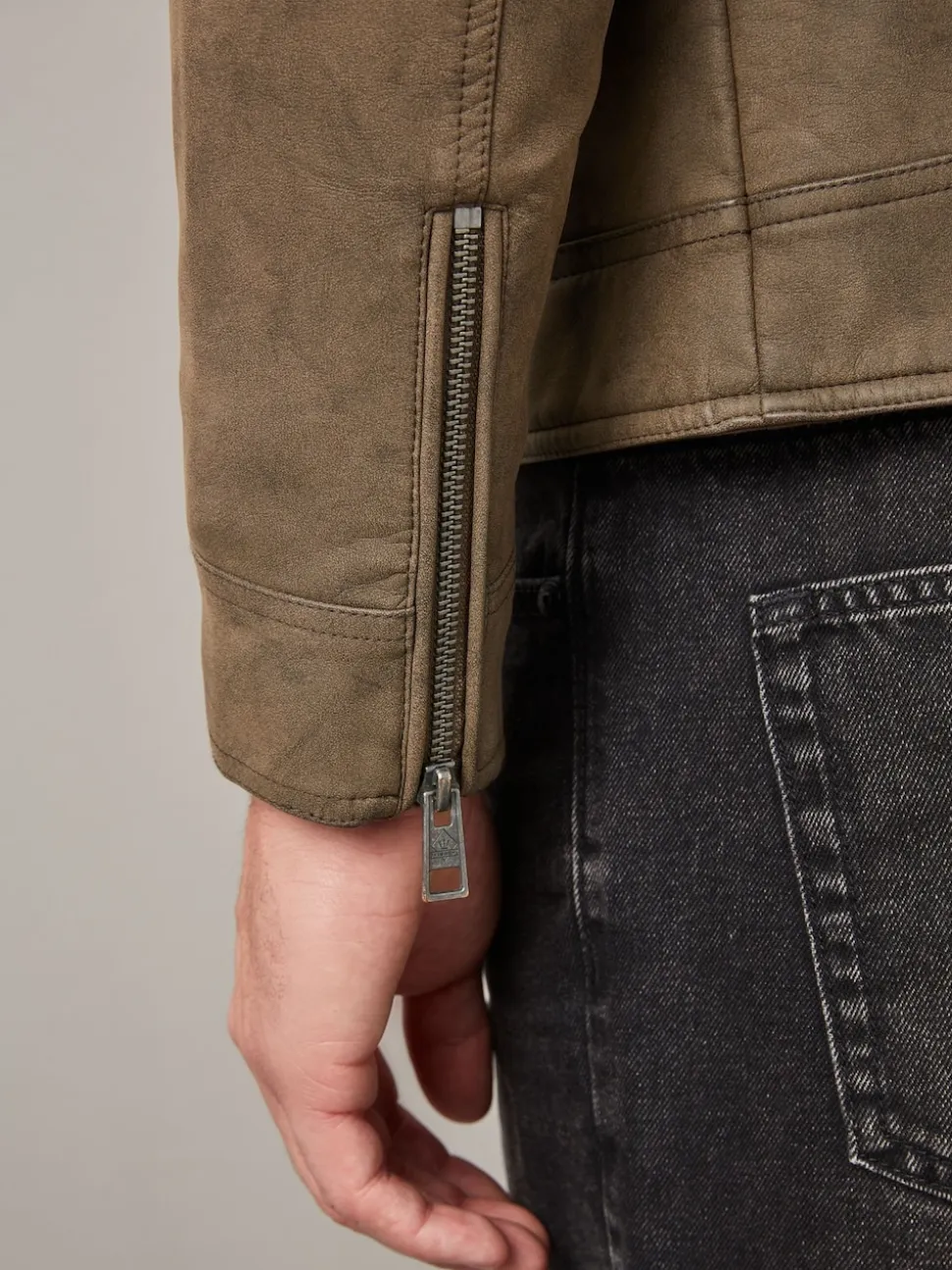 Marron - Veste de motard en cuir faux