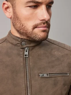 Marron - Veste de motard en cuir faux