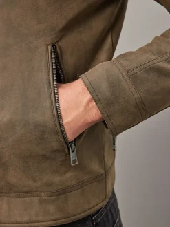 Marron - Veste de motard en cuir faux