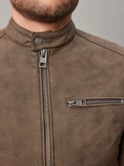 Marron - Veste de motard en cuir faux