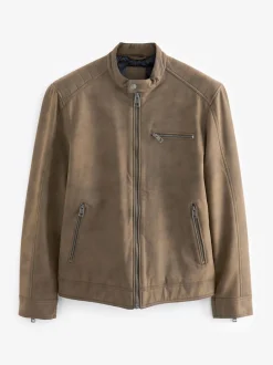 Marron - Veste de motard en cuir faux