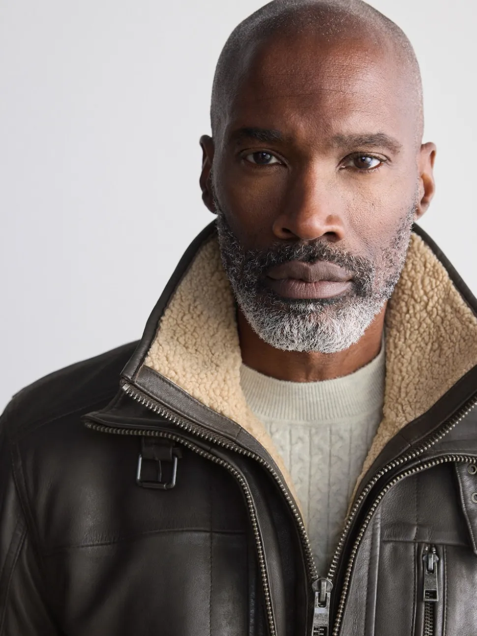 Marron - Veste en cuir Signatures à quatre poches doublée Borg