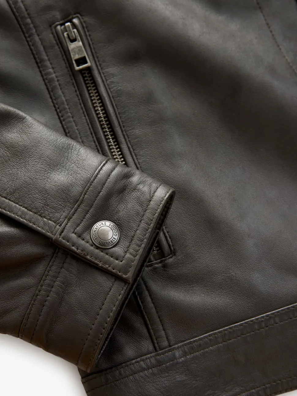 Marron - Veste en cuir Signatures à quatre poches doublée Borg