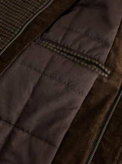 Marron - Veste matelassée en laine Blend à col en velours côtelé et dents de poule