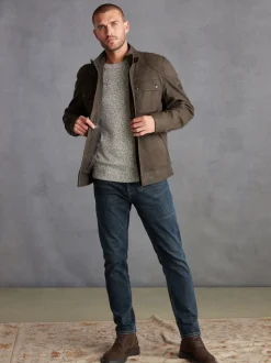 Marron - Veste motard Signature en cuir à quatre poches