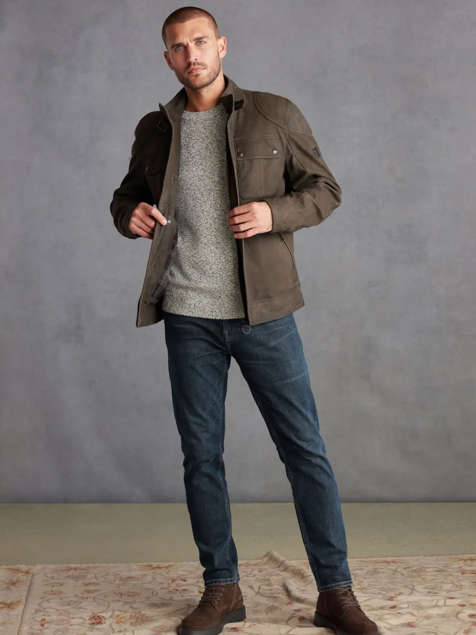 Marron - Veste motard Signature en cuir à quatre poches