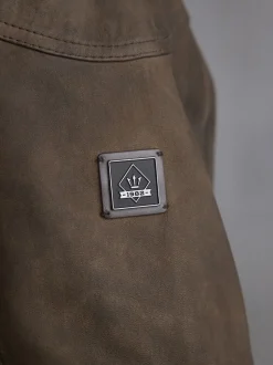 Marron - Veste motard Signature en cuir à quatre poches