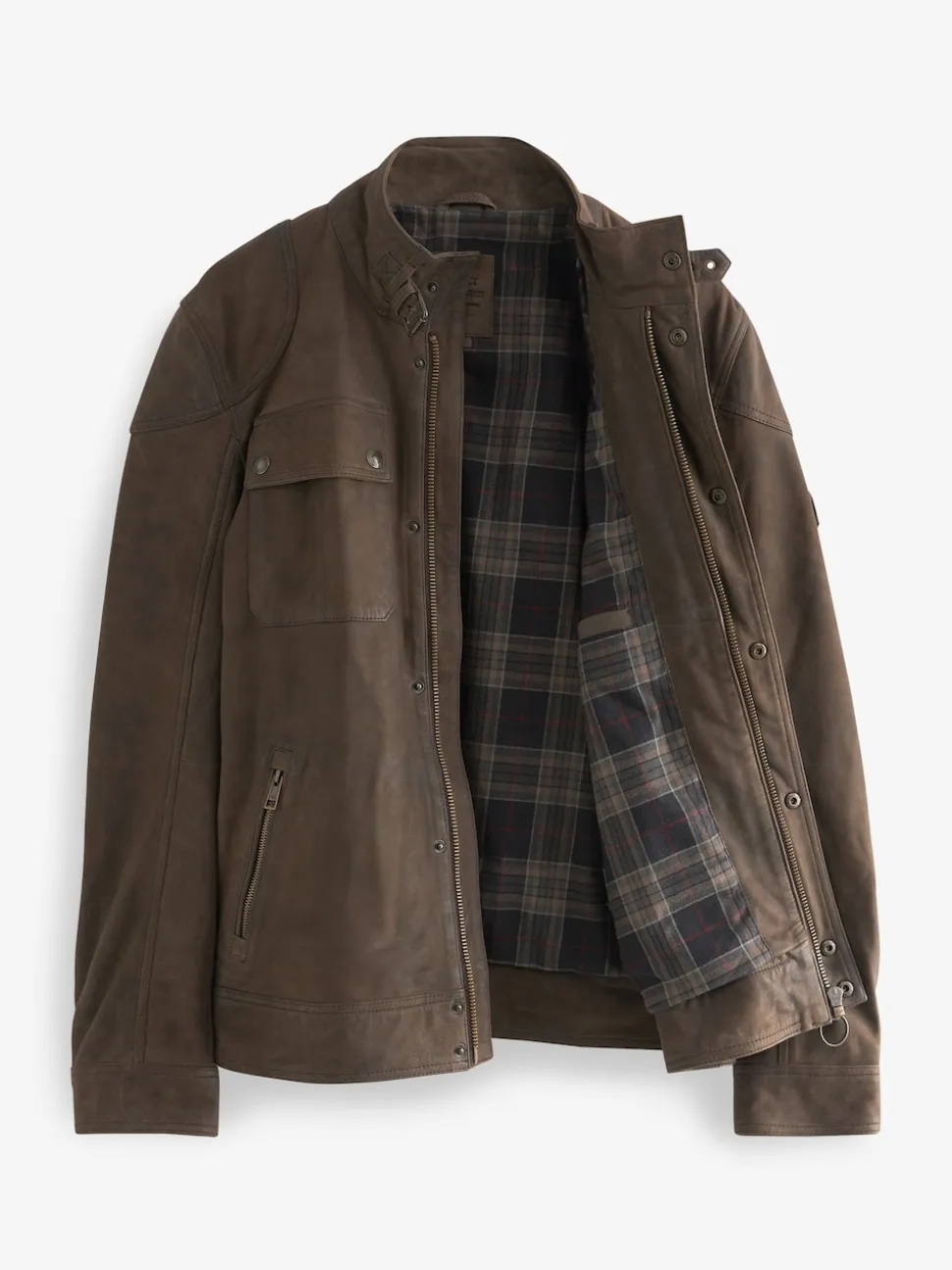 Marron - Veste motard Signature en cuir à quatre poches