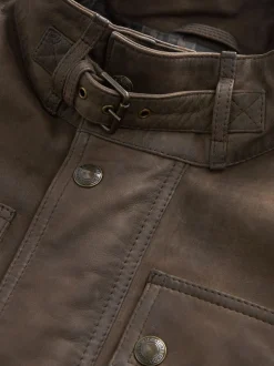 Marron - Veste motard Signature en cuir à quatre poches